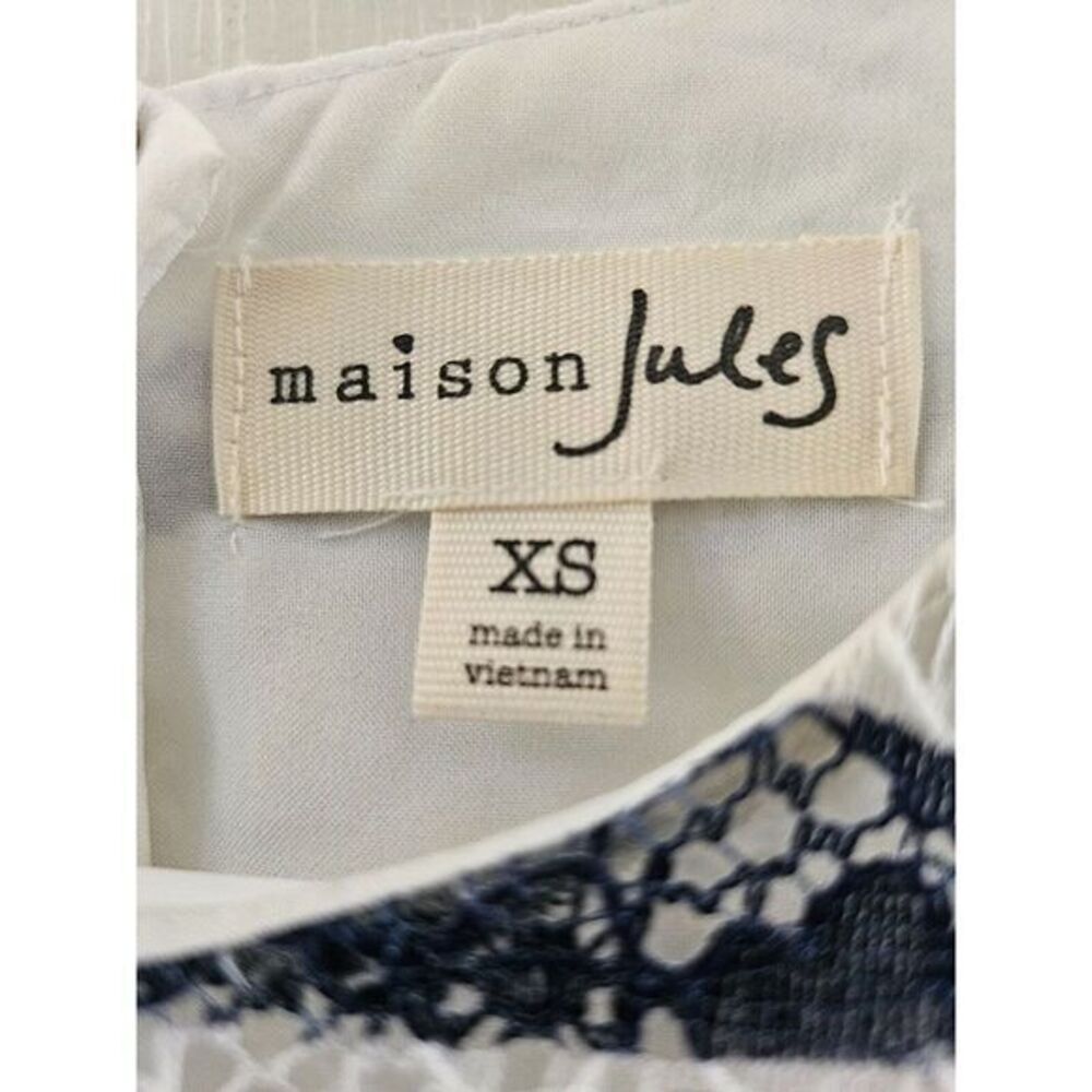 Maison Jules Womans Blue White Floral Lace Mini Fit & Flare Dress Zip Lined XS - Picture 2 of 6
